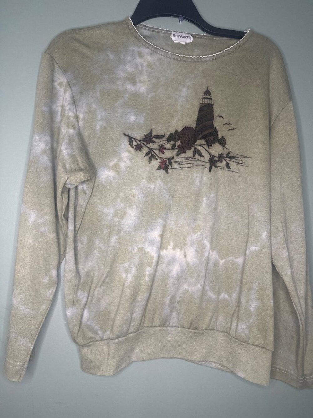 BonWorth Women’s Large Lighthouse Sweatshirt Coastal Grandma Nautical Tie Dye
